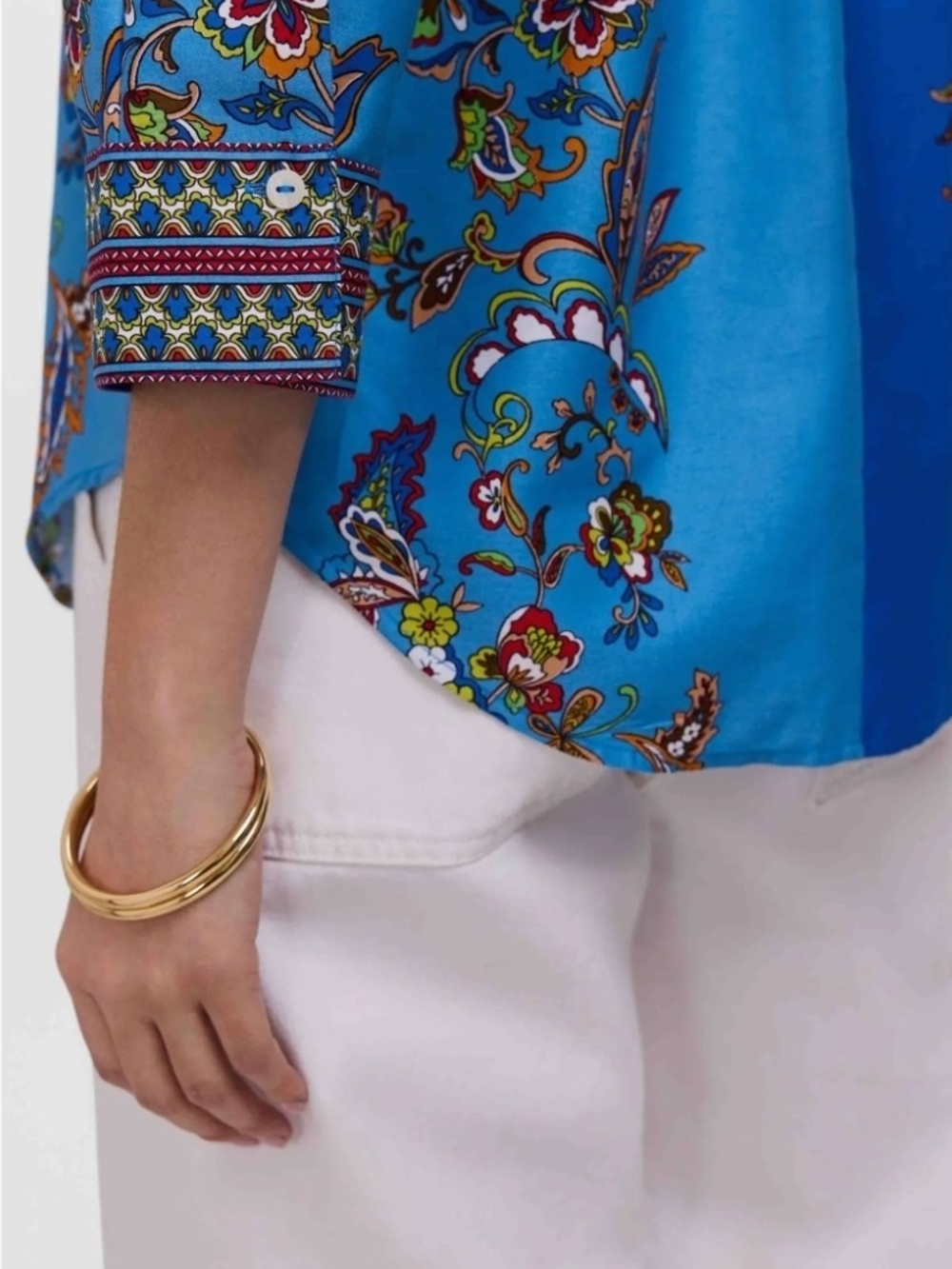 Foxcroft Bright Blue Floral Print Button-Down Top